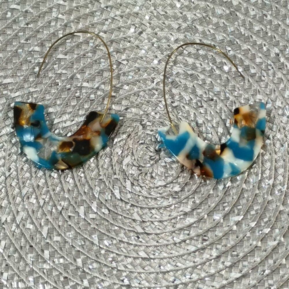 Vintage Multi Color Beaded Hoop Earrings Striped Resin Dangles